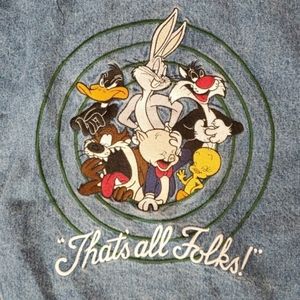 Men's XL Looney Tunes Mock Vest/Hooded Sweatshirt Denim Jack